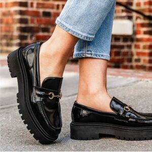 Thursday Boot Company Black Penny Platform Loafers with Golf Horsebit Detail